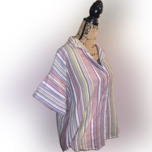Pilcro Letterpress Anthropologie Striped Textured Oversized Painters Shirt Top M